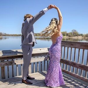 Primavera Purple Sequin Prom Dress